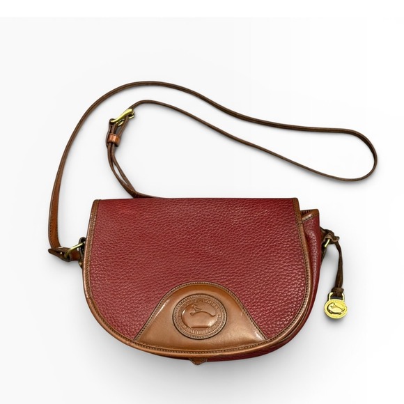 Dooney & Bourke Handbags - Dooney & Bourke Vintage All Weather Leather Crossbody Saddle Bag Burgundy Purse